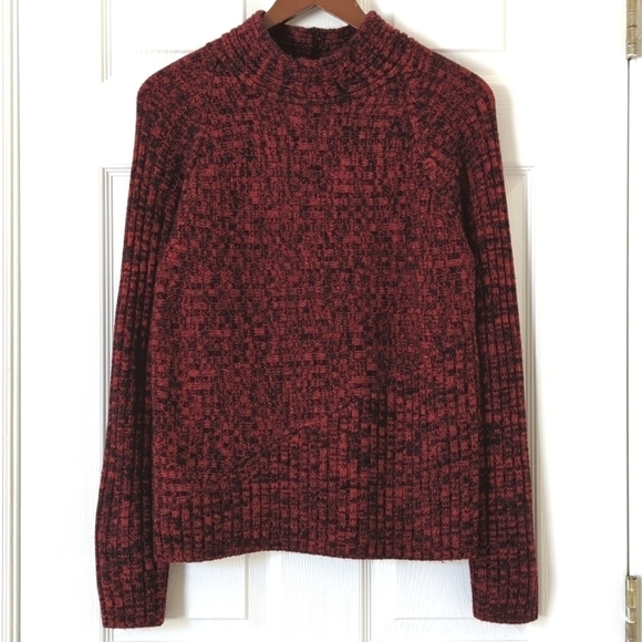 Investments 90's Vintage Marled Ribbed Knit Mock Neck Sweater Red Black Medium - Picture 1 of 9